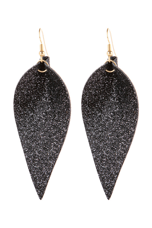 Black Pinched Glittery Leather Drop Earrings