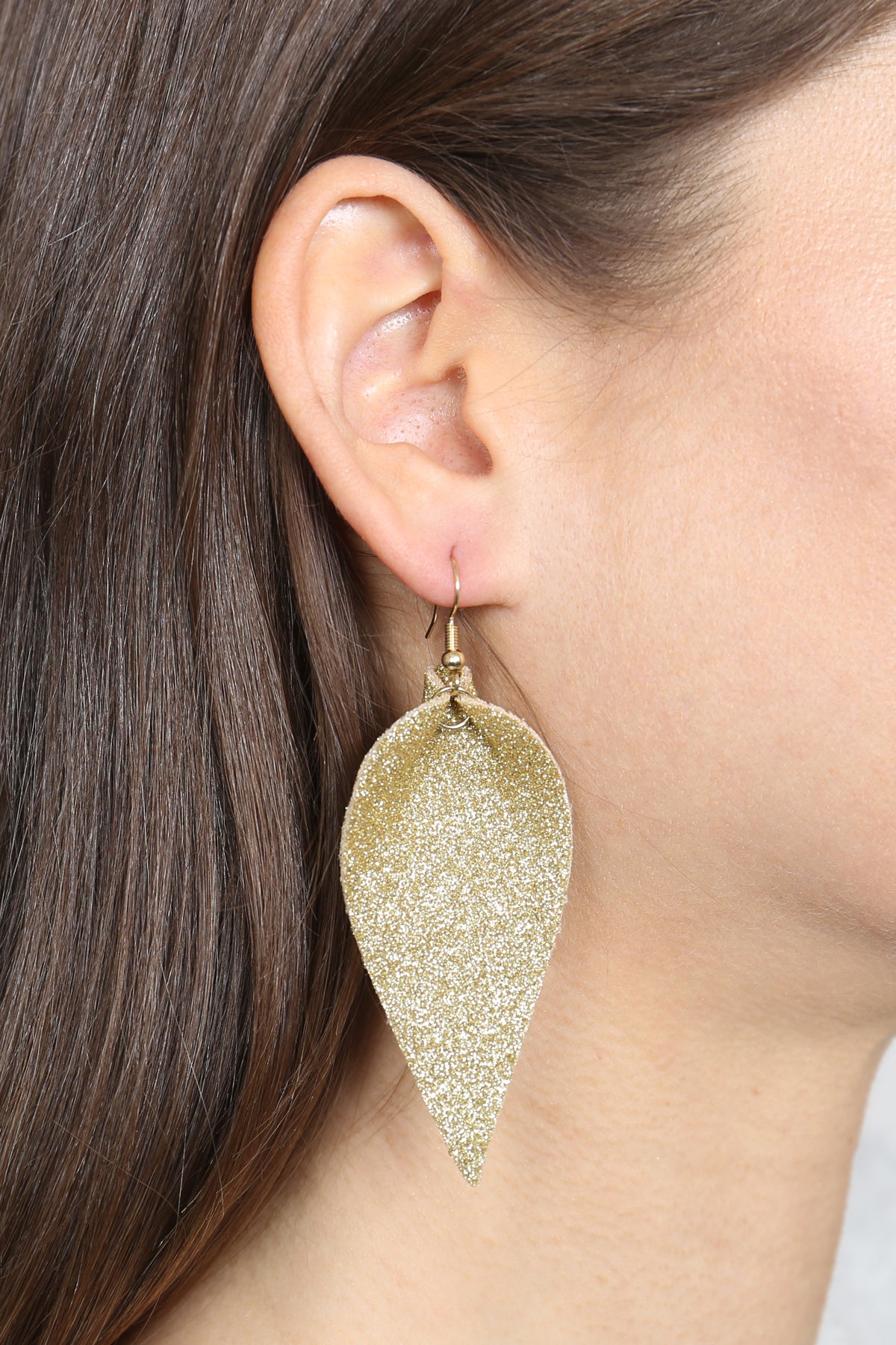 Pinched Glittery Leather Drop Earrings