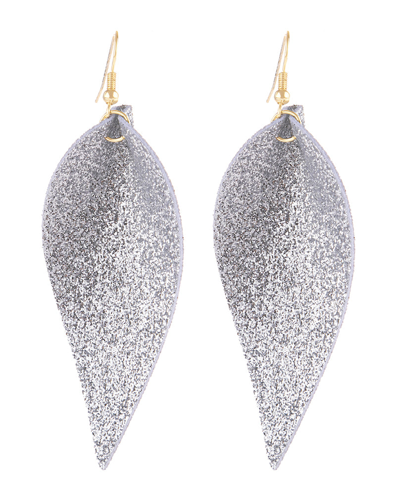 Silver Pinched Glittery Leather Drop Earrings