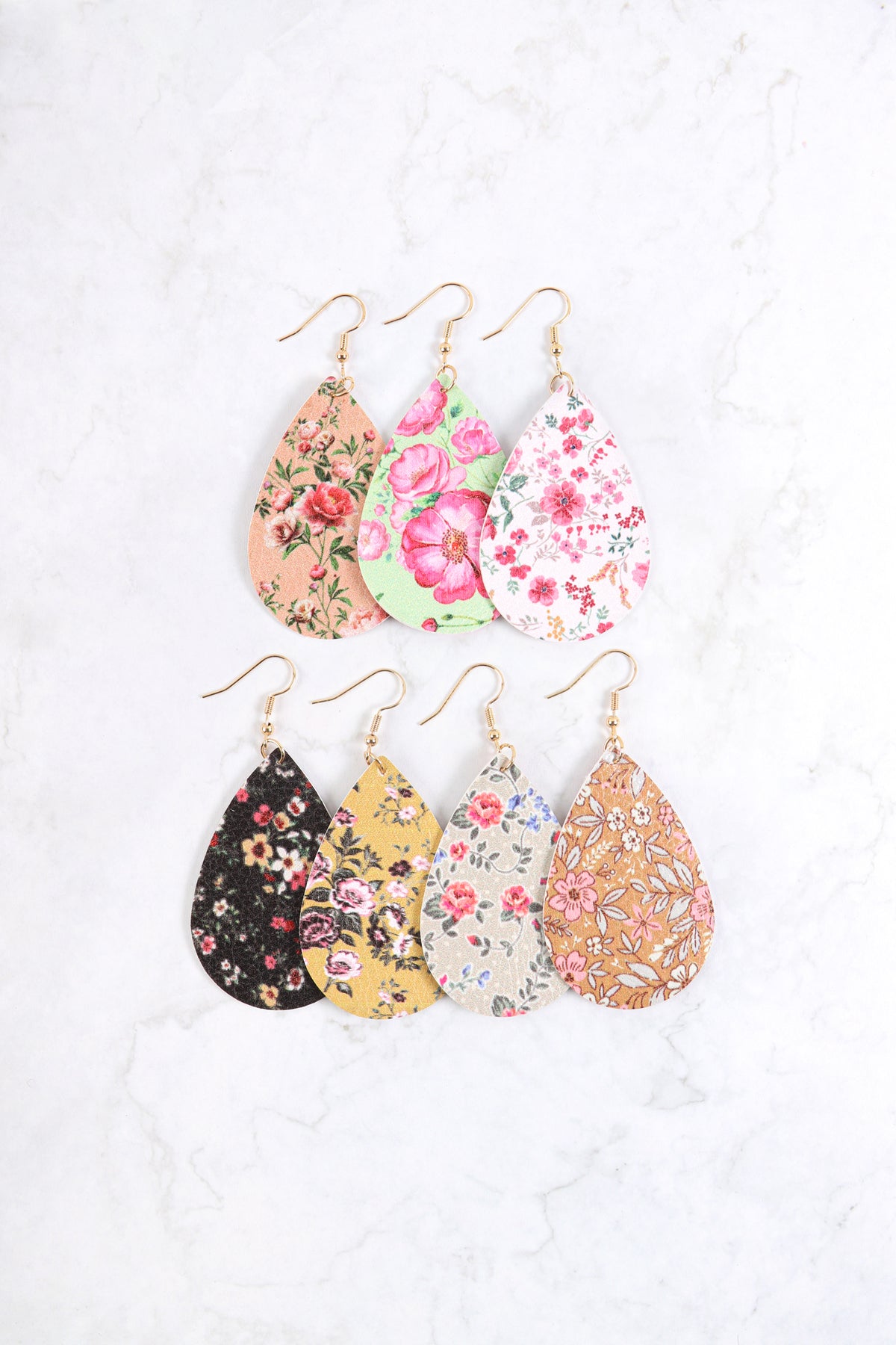 Floral Printed Pear Shape Earrings