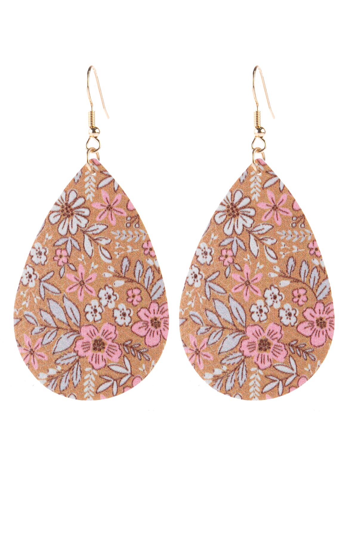 Floral Printed Pear Shape Earrings Brown