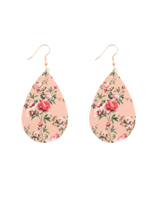 Floral Printed Pear Shape Earrings Dusty Pink