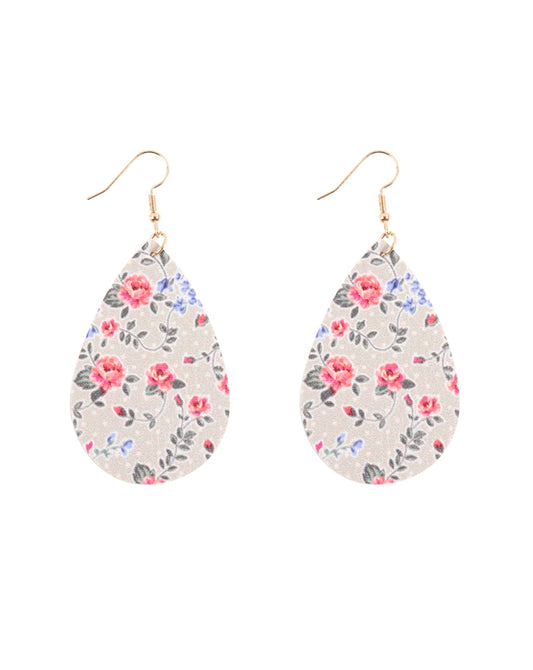 Floral Printed Pear Shape Earrings Gray