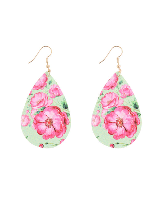 Floral Printed Pear Shape Earrings Mint