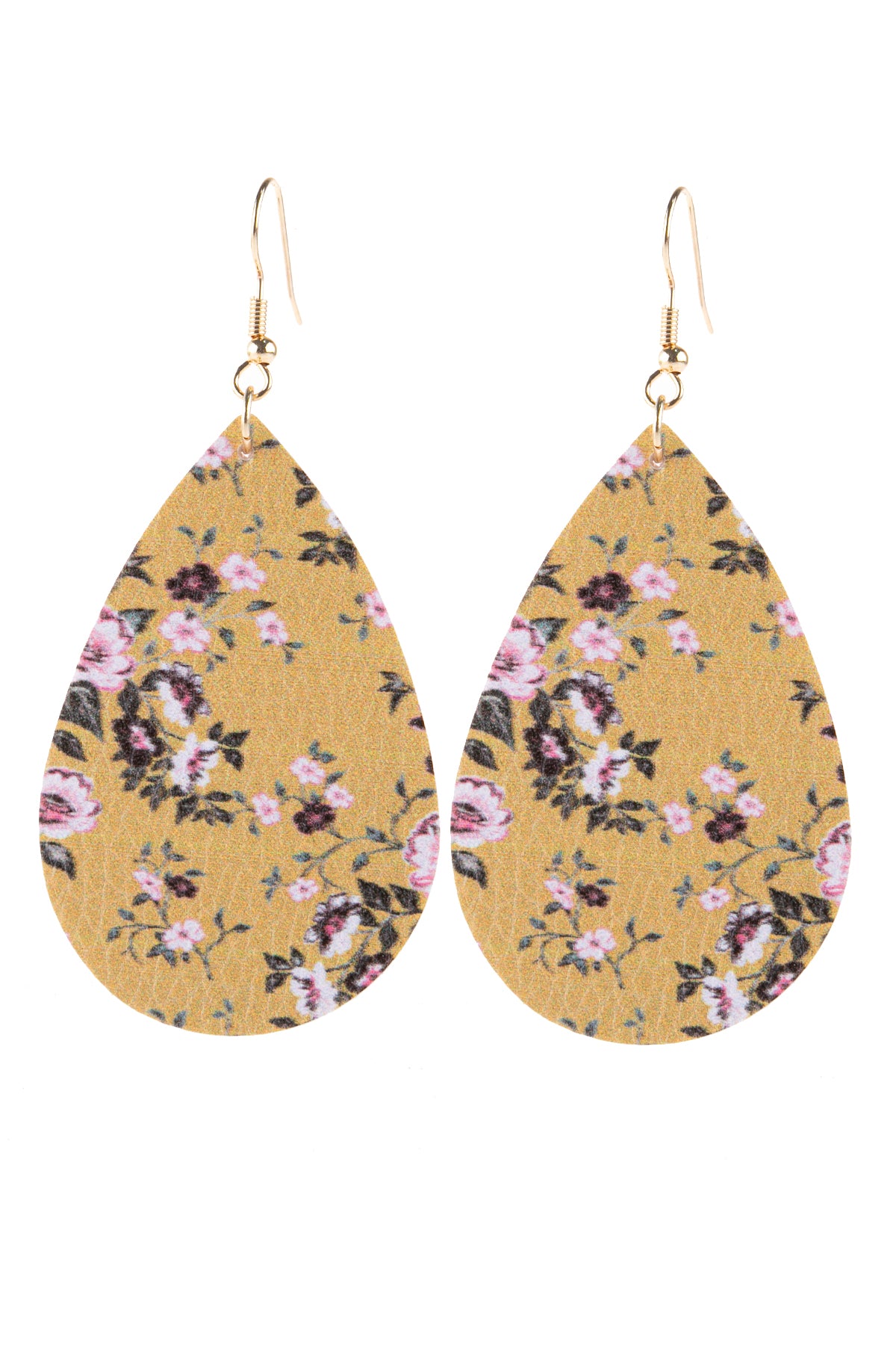 Floral Printed Pear Shape Earrings Mustard