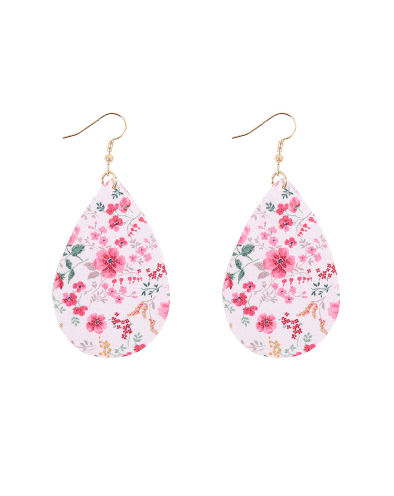 Floral Printed Printed Pear Shape Earrings White