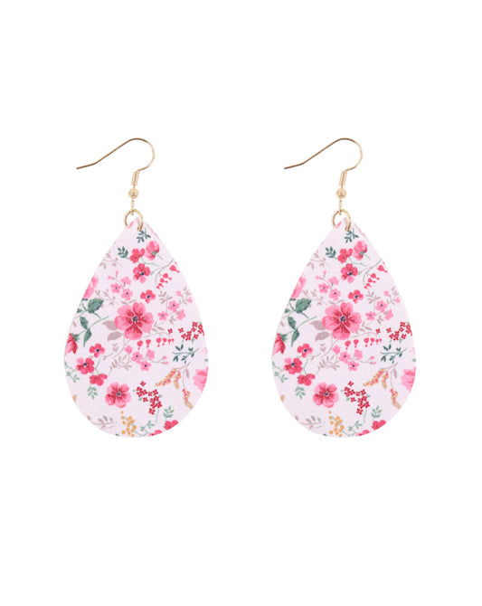 Floral Printed Printed Pear Shape Earrings White