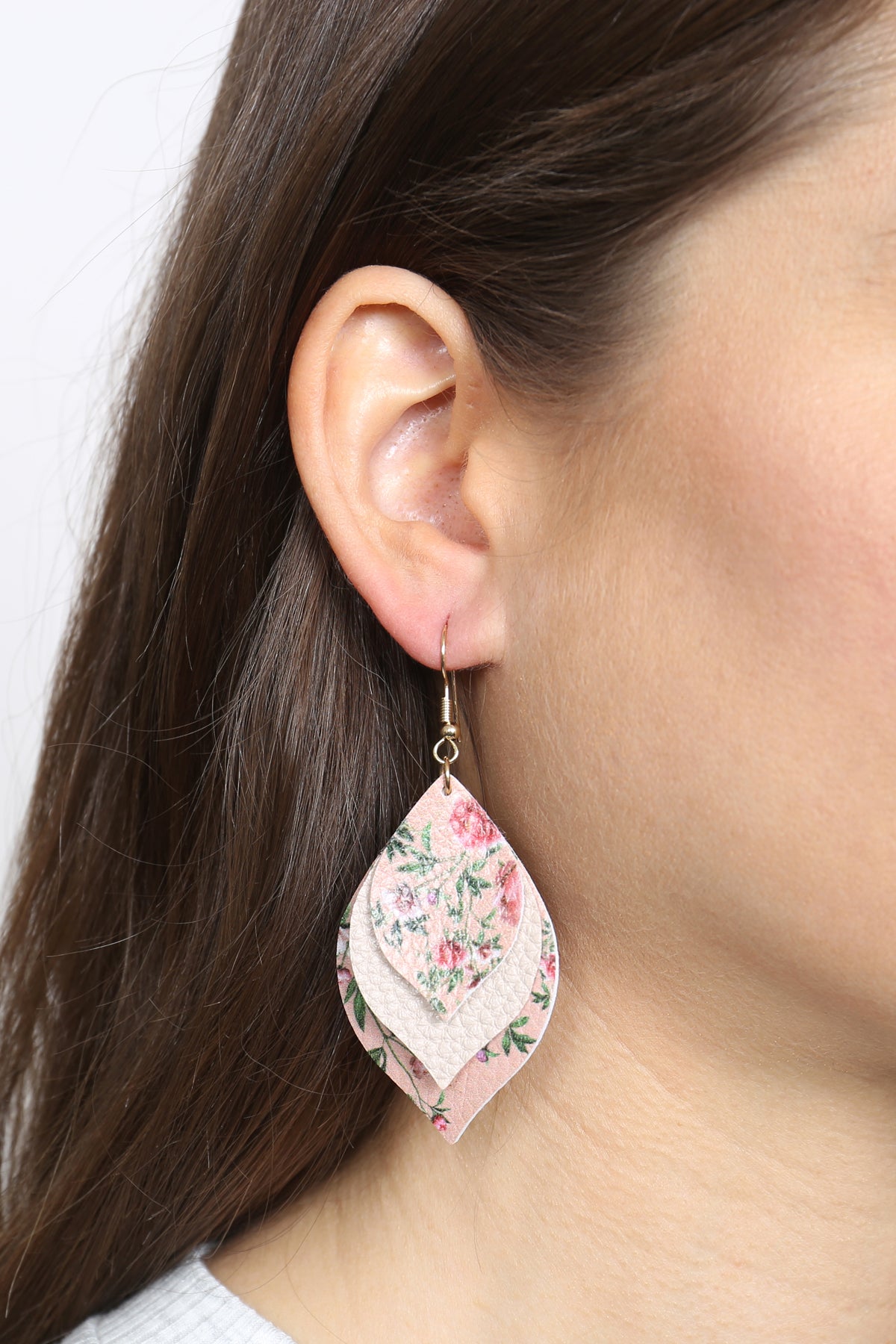 Floral Leather Marquise Drop Earrings