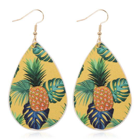 Tropical Pineapple Print Teardrop Earrings