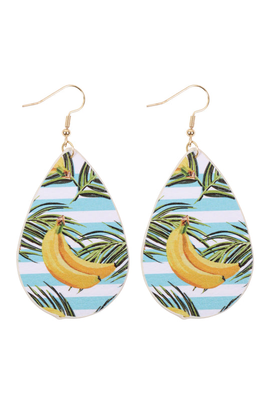 Tropical Banana Print Teardrop Earrings Yellow Multicolor
