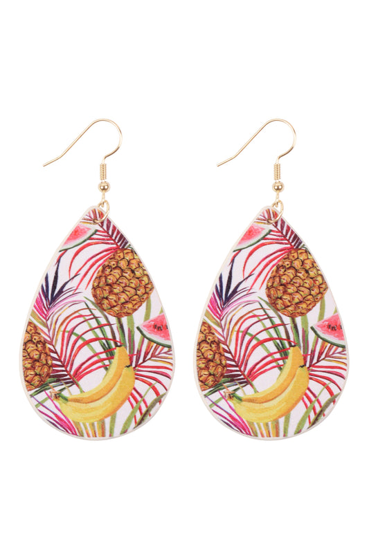 Pineapple Banana Print Teardrop Earrings Pink Multicolor