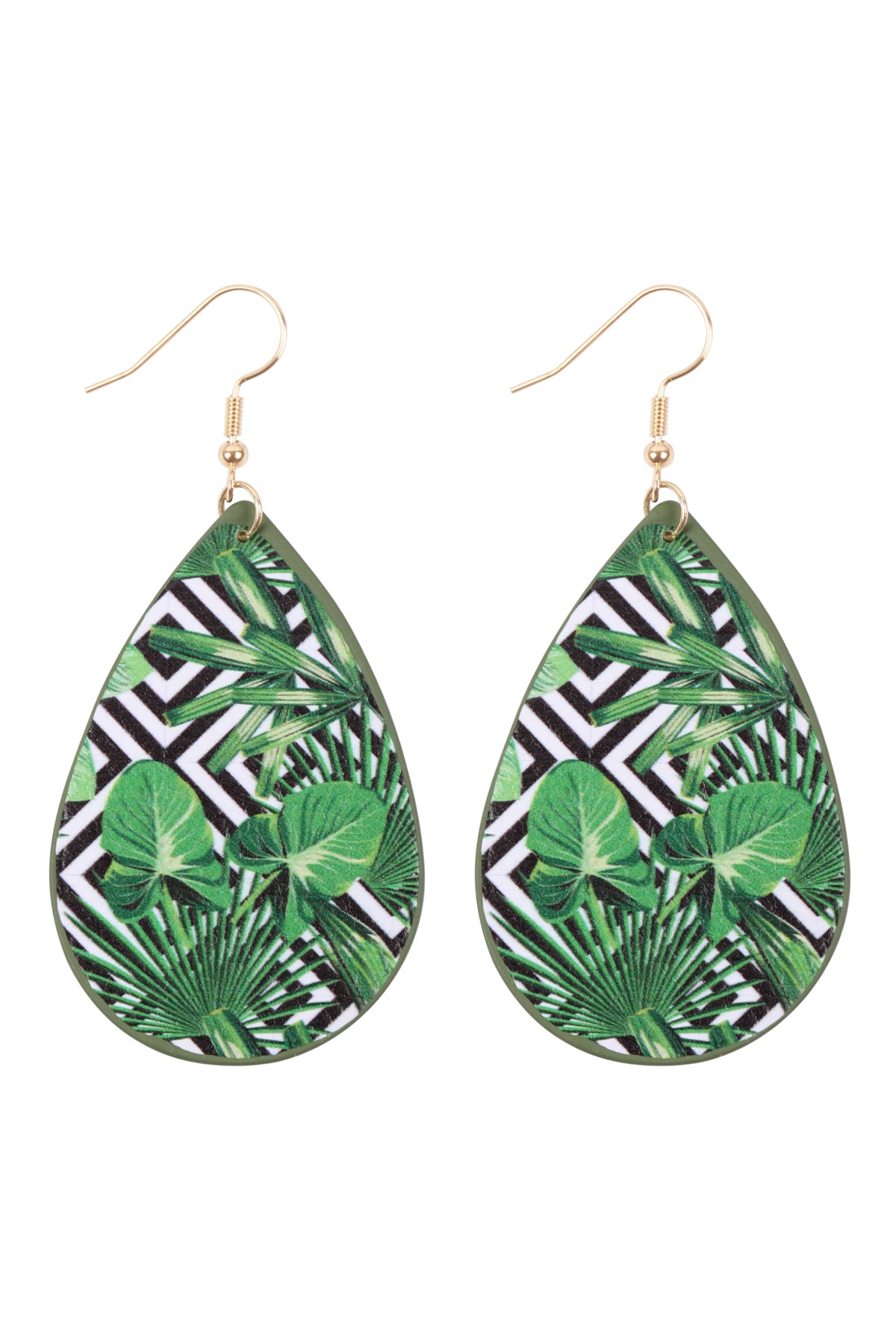 Tropical Print Teardrop Earrings Green