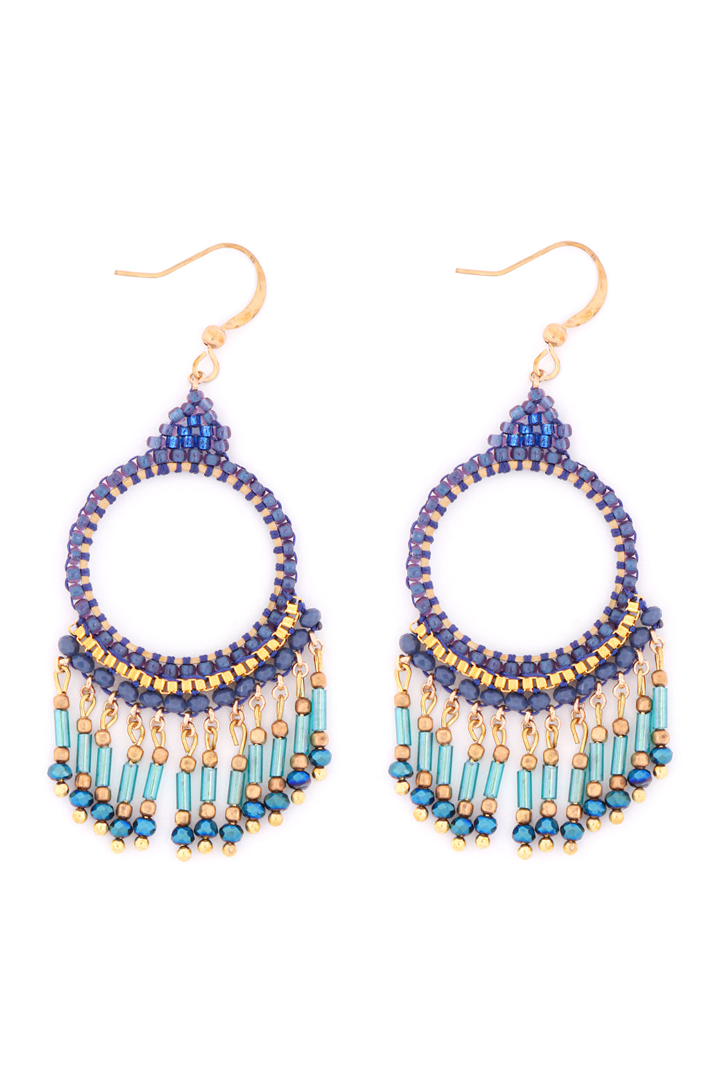 Bohemian Beads Chandelier Fish Hook Earrings Blue