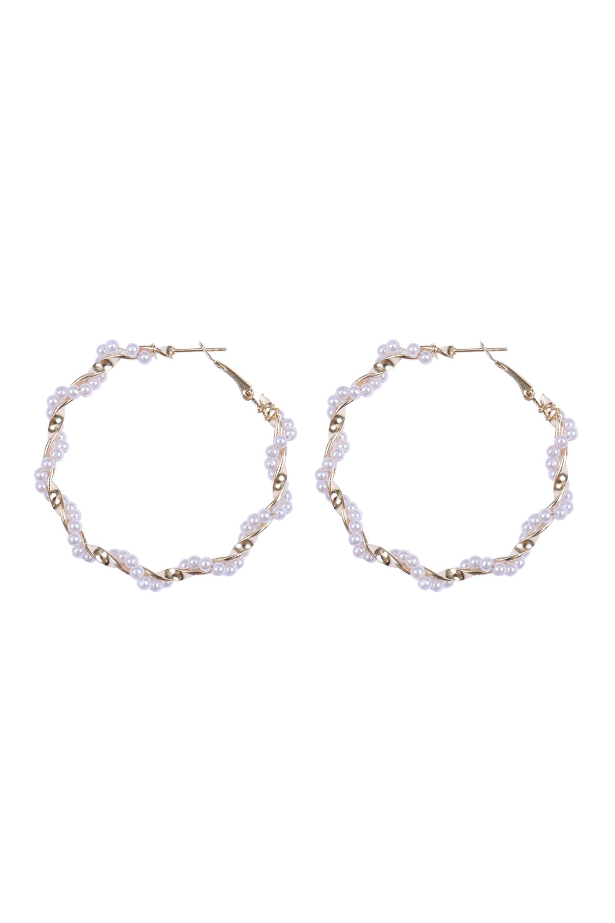 Twisted Pearl Hoop Earrings Set Gold Silver