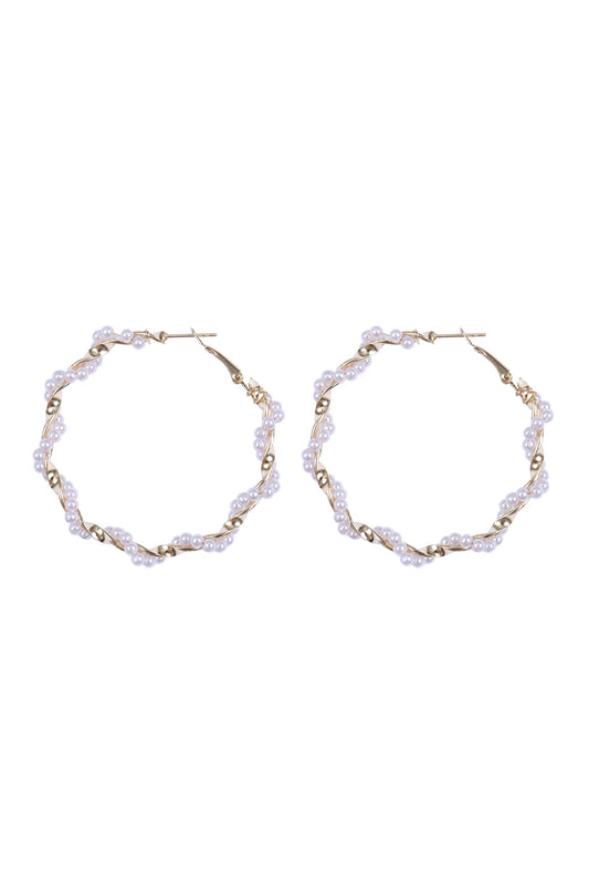 Twisted Pearl Hoop Earrings Set Gold Silver
