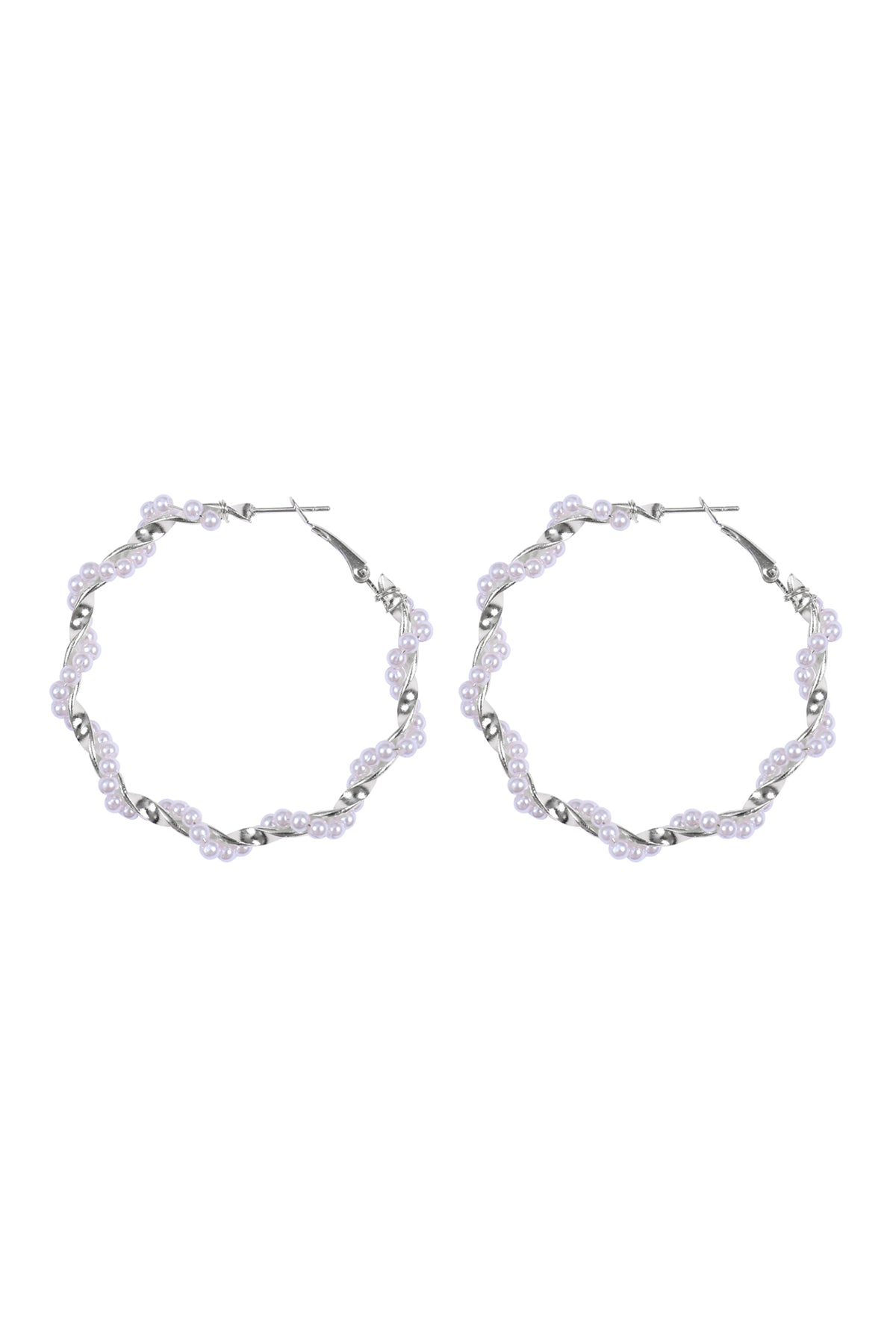 Twisted Pearl Hoop Earrings Set Gold Silver