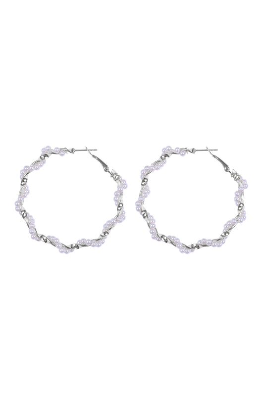 Twisted Pearl Hoop Earrings Set Gold Silver