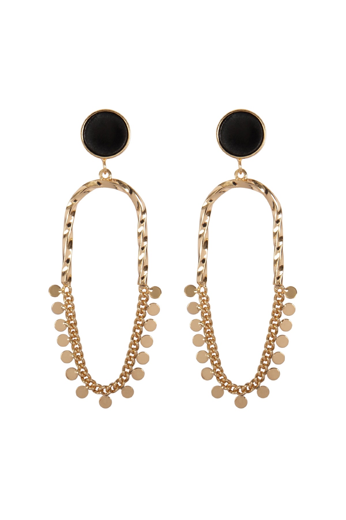 Twisted Metal Link Chain Disk Post Drop Earrings