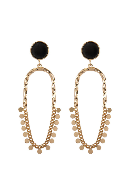 Twisted Metal Link Chain Disk Post Drop Earrings