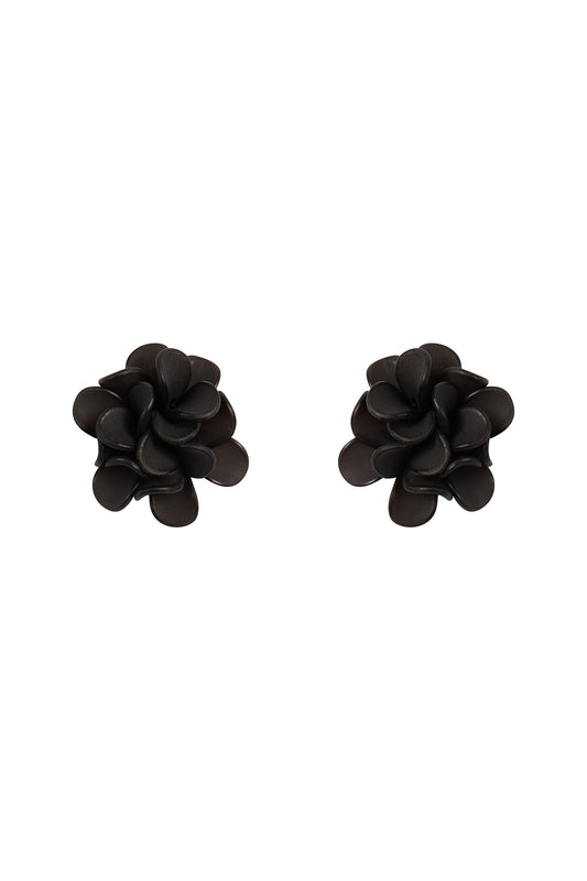 Acrylic Flower Petals Post Stud Earrings Black