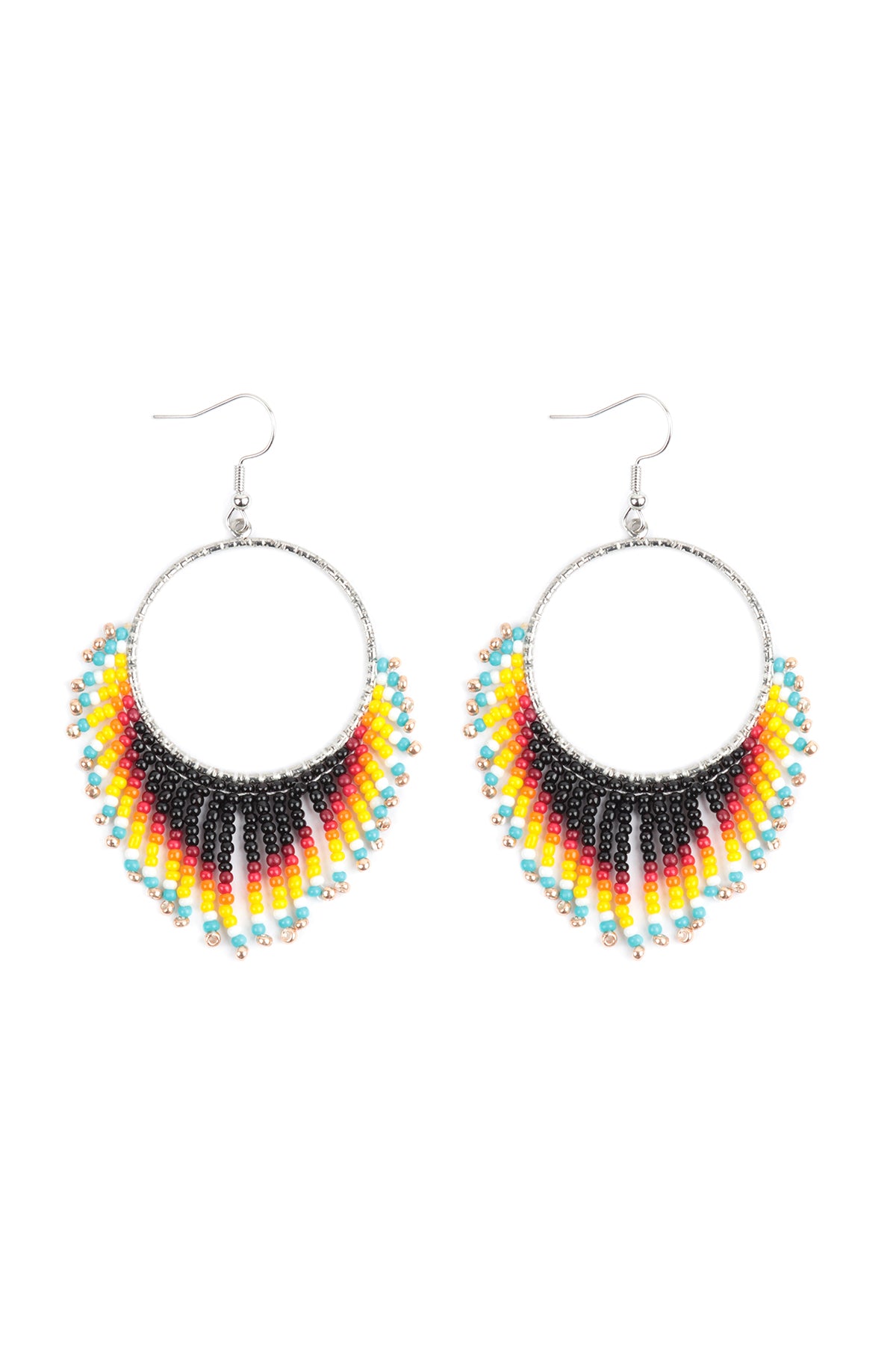 Boho Hoop Seed Beads Fringe Fish Hook Earrings Black