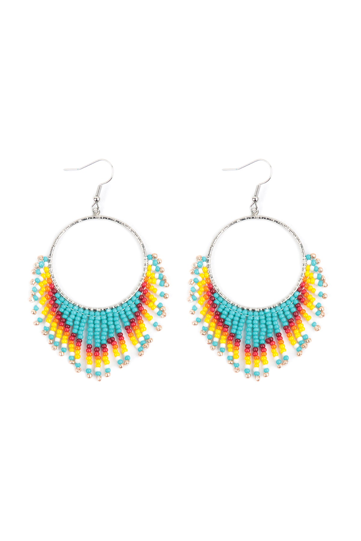 Boho Seed Beads Fringe Fish Hook Earrings Turquoise