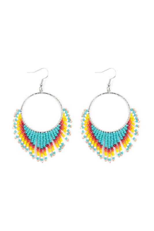 Boho Seed Beads Fringe Fish Hook Earrings Turquoise