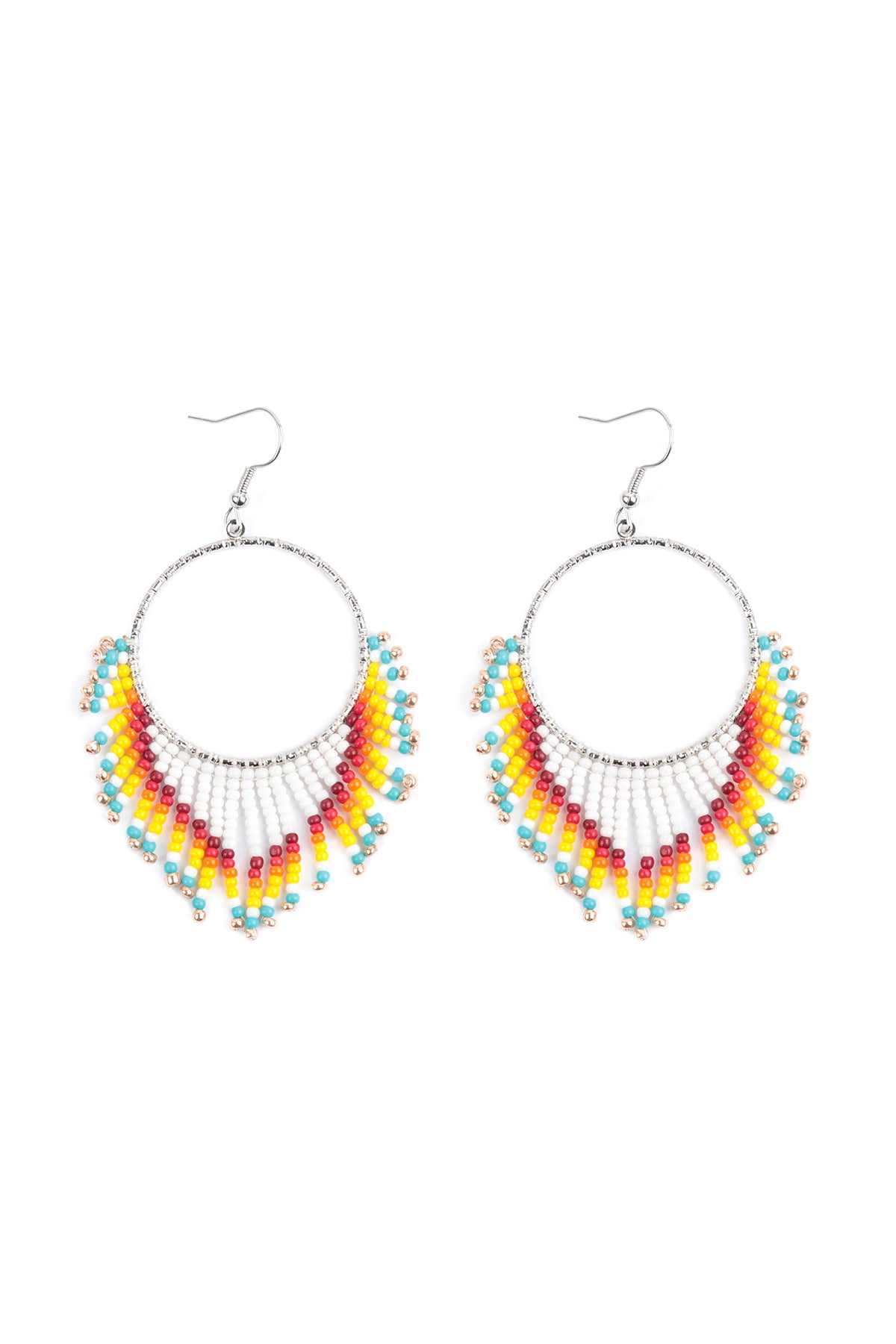 Boho Hoop Seed Beads Fringe Fish Hook Earrings /1PAIR