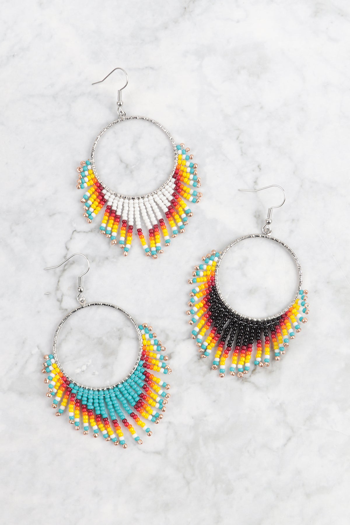 Boho Hoop Seed Beads Fringe Fish Hook Earrings /1PAIR