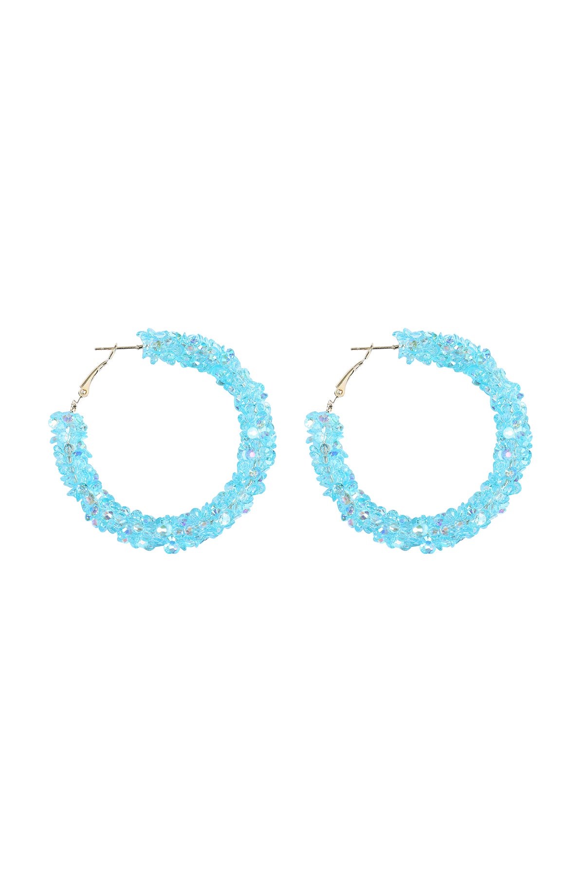 Cluster Rhinestone Glitter Hoop Earrings Blue