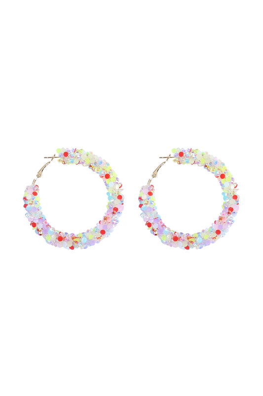 Cluster Rhinestone Glitter Hoop Earrings Multicolor