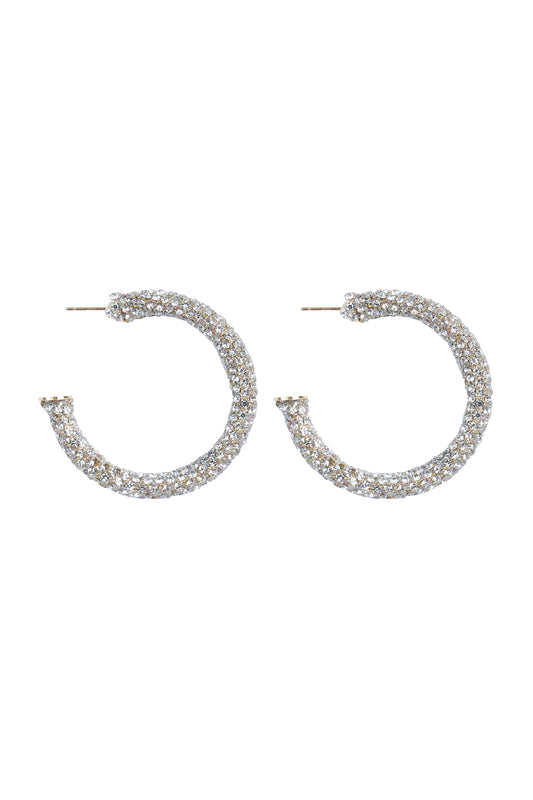 Colored Pave Rhinestone Hoop Earrings Crystal