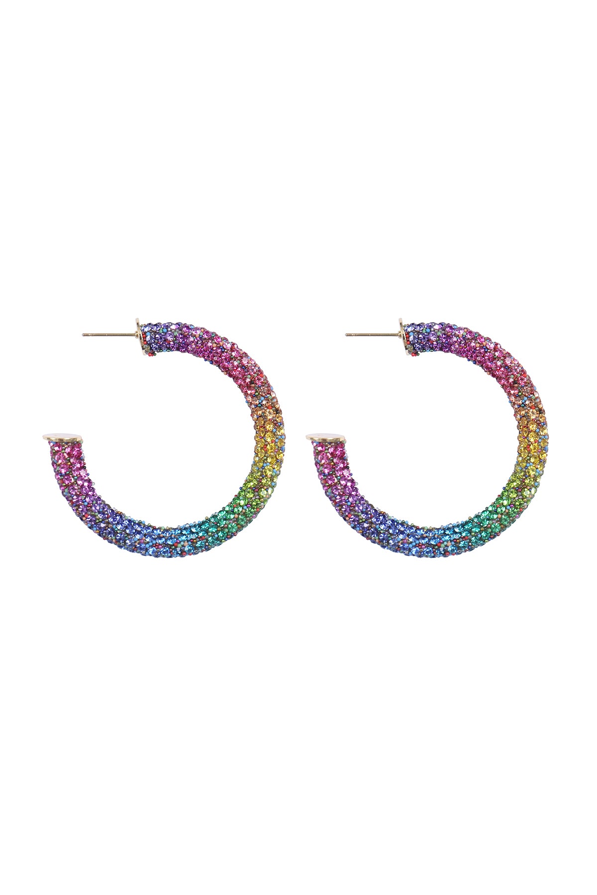 Colored Pave Rhinestone Hoop Earrings Multicolor