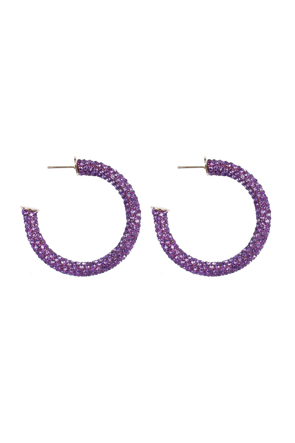 Colored Pave Rhinestone Hoop Earrings Purple