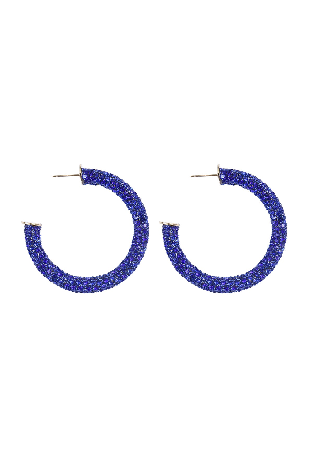Colored Pave Rhinestone Hoop Earrings Sapphire
