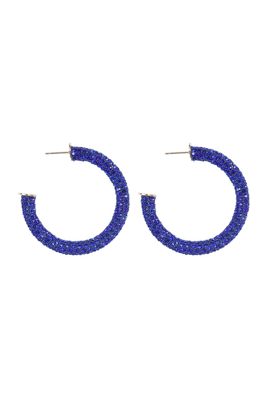 Colored Pave Rhinestone Hoop Earrings Sapphire