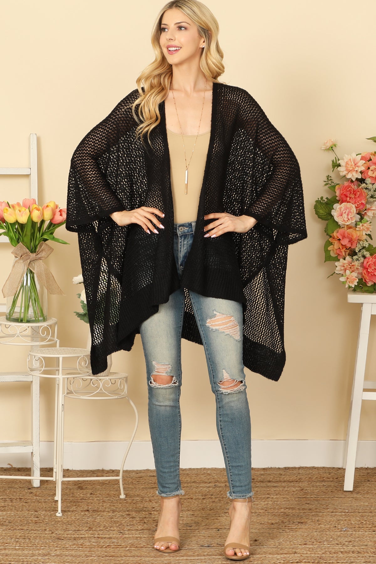 en's Crochet Mesh Kimono Cardigan for Summer