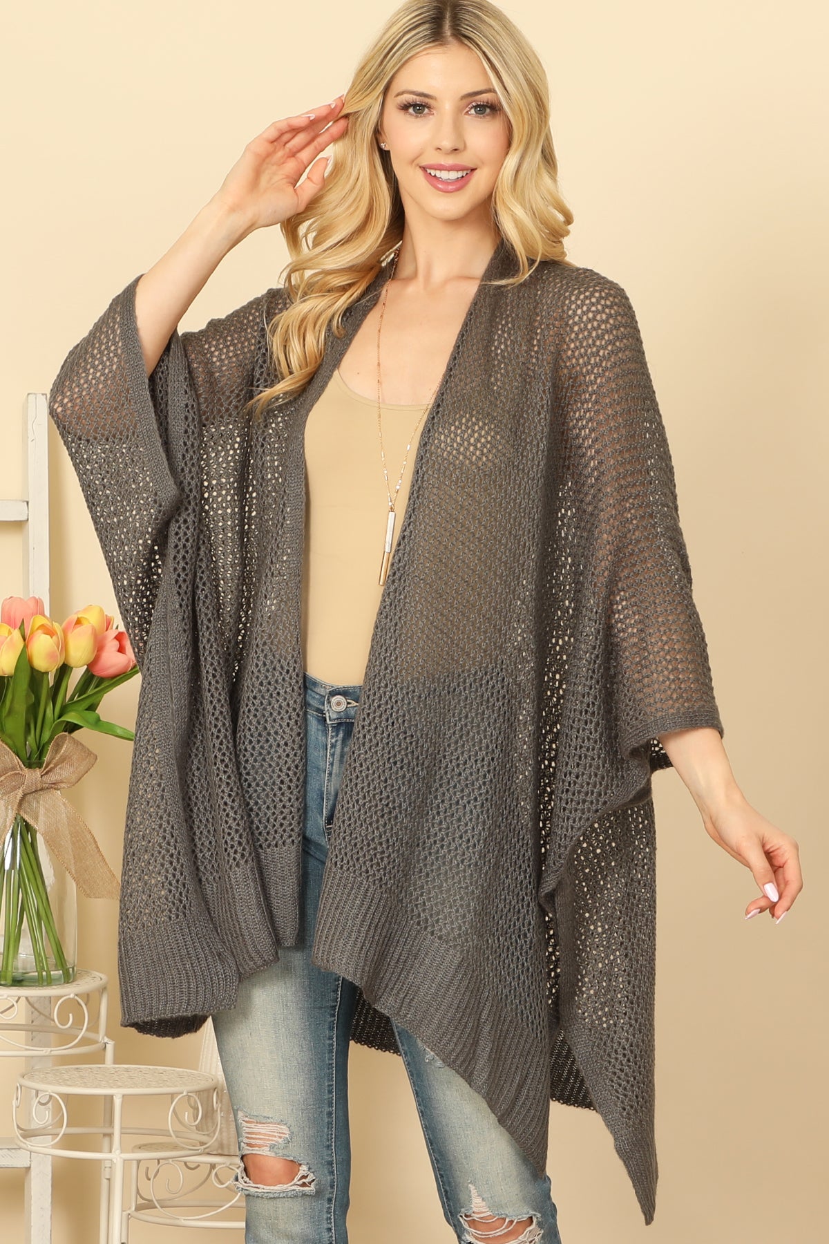 en's Crochet Mesh Kimono Cardigan for Summer