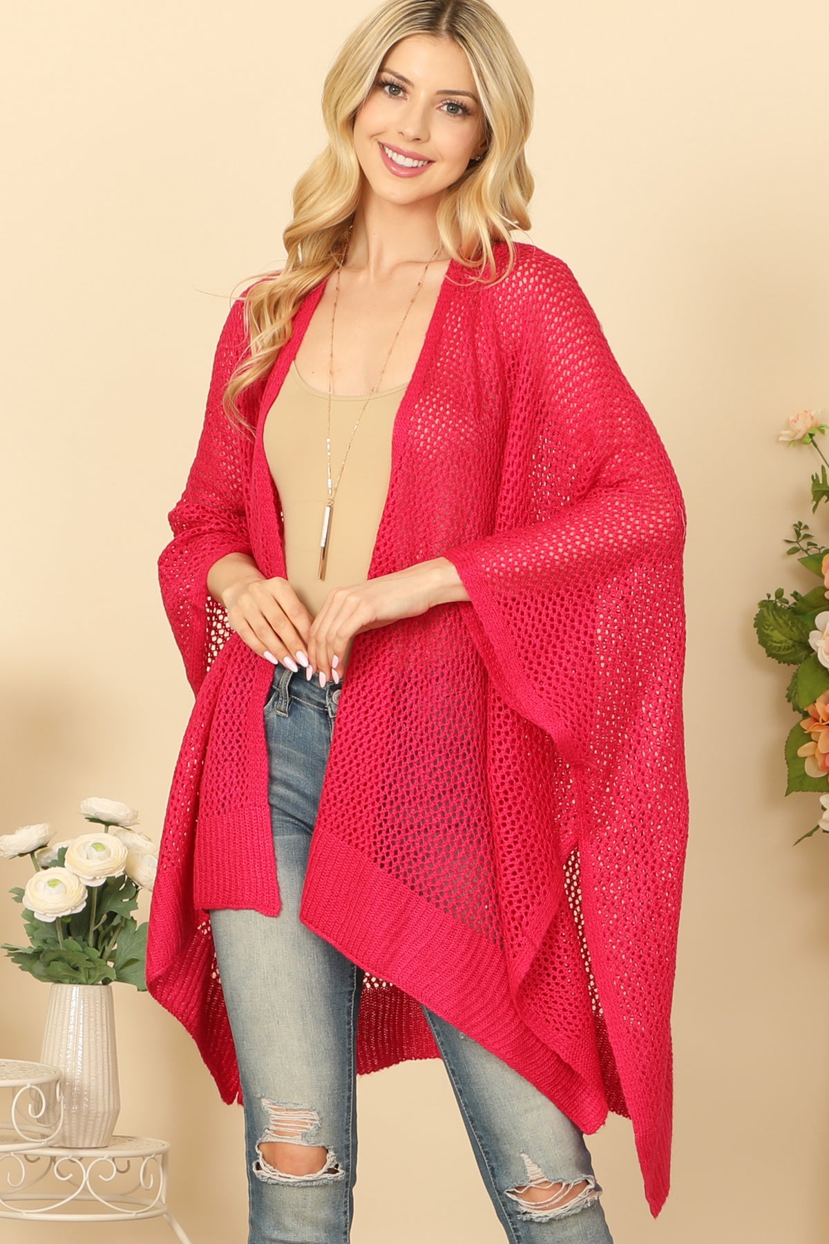 en's Crochet Mesh Kimono Cardigan for Summer