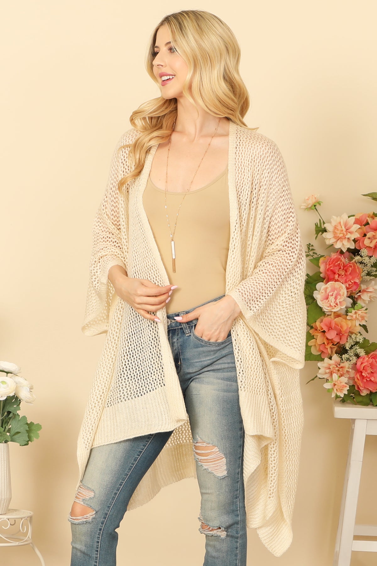en's Crochet Mesh Kimono Cardigan for Summer