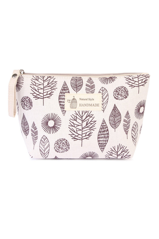 Aztec Leaf Print Cosmetic Bag-White