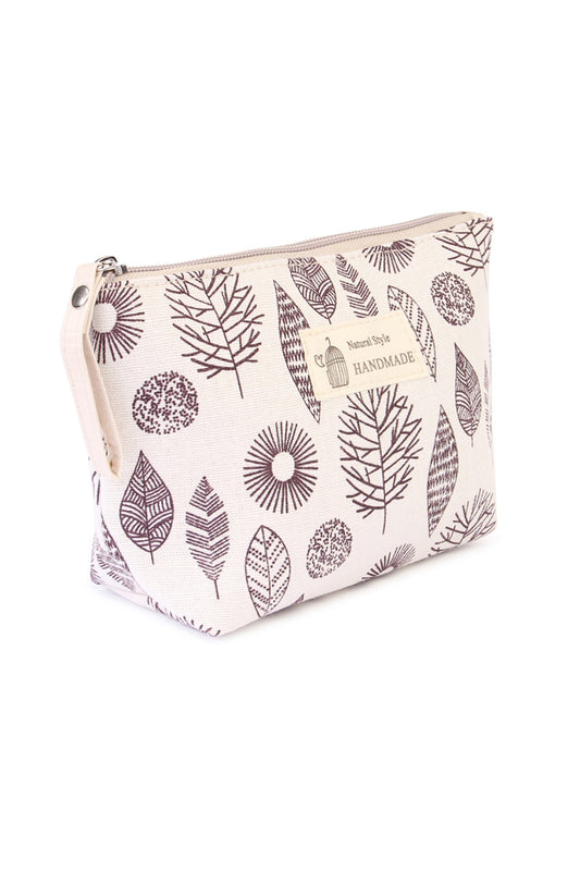 Aztec Leaf Print Cosmetic Bag-White