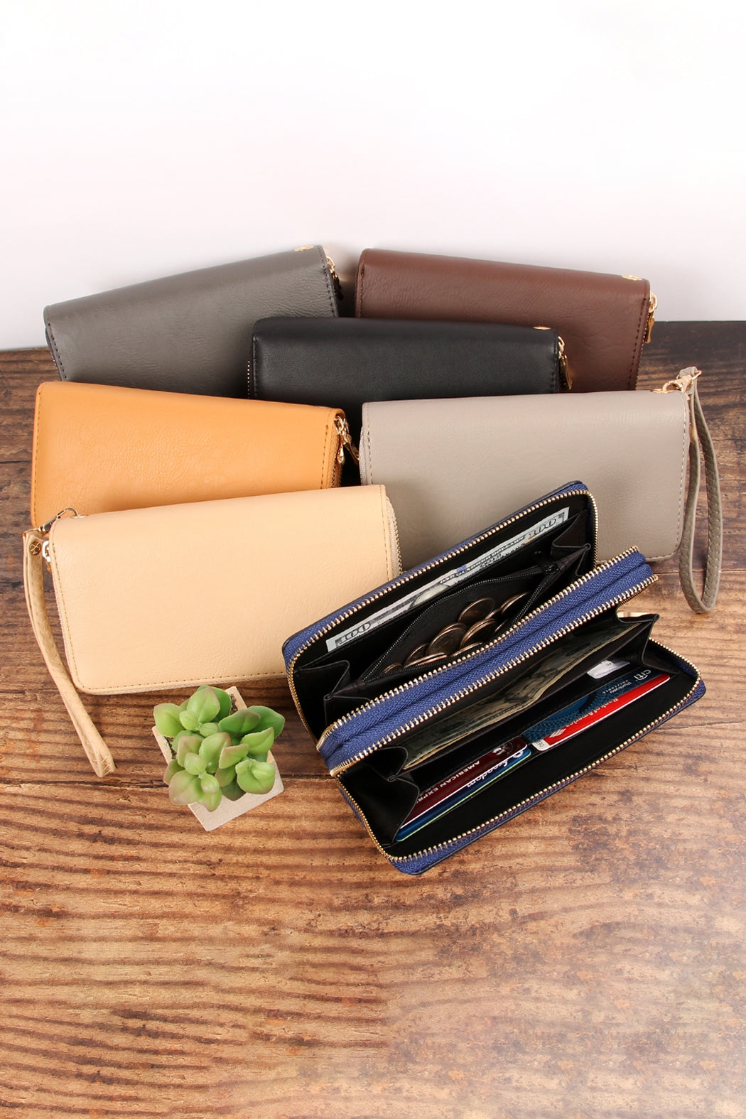 Natural Double Zipper Wallet
