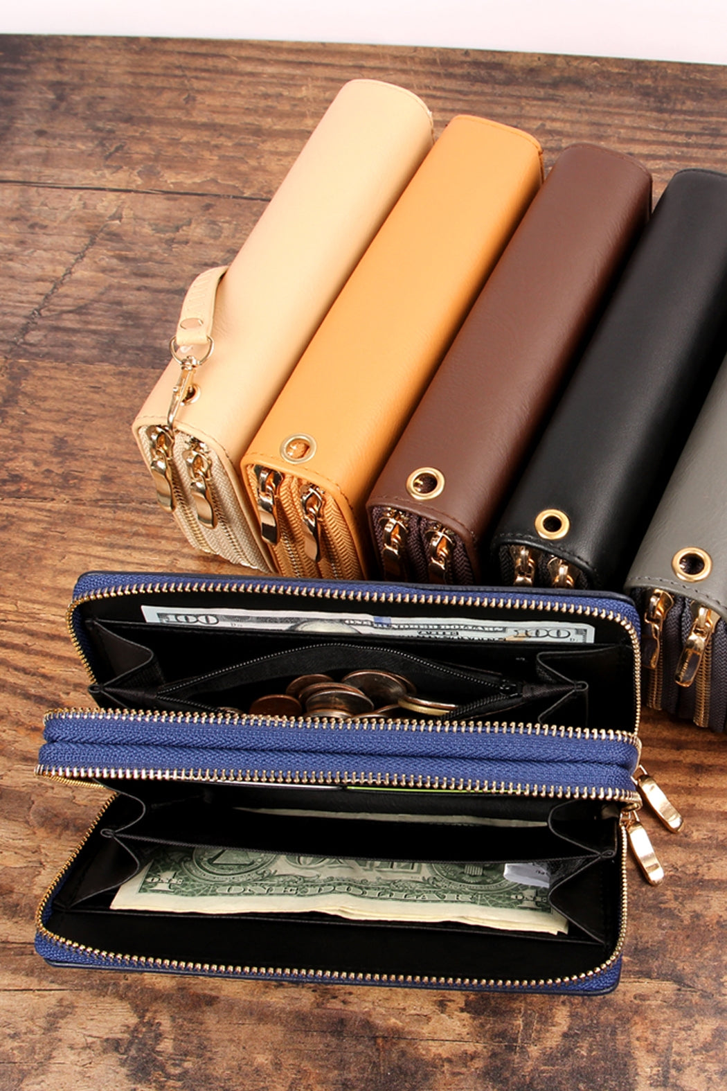 Natural Double Zipper Wallet