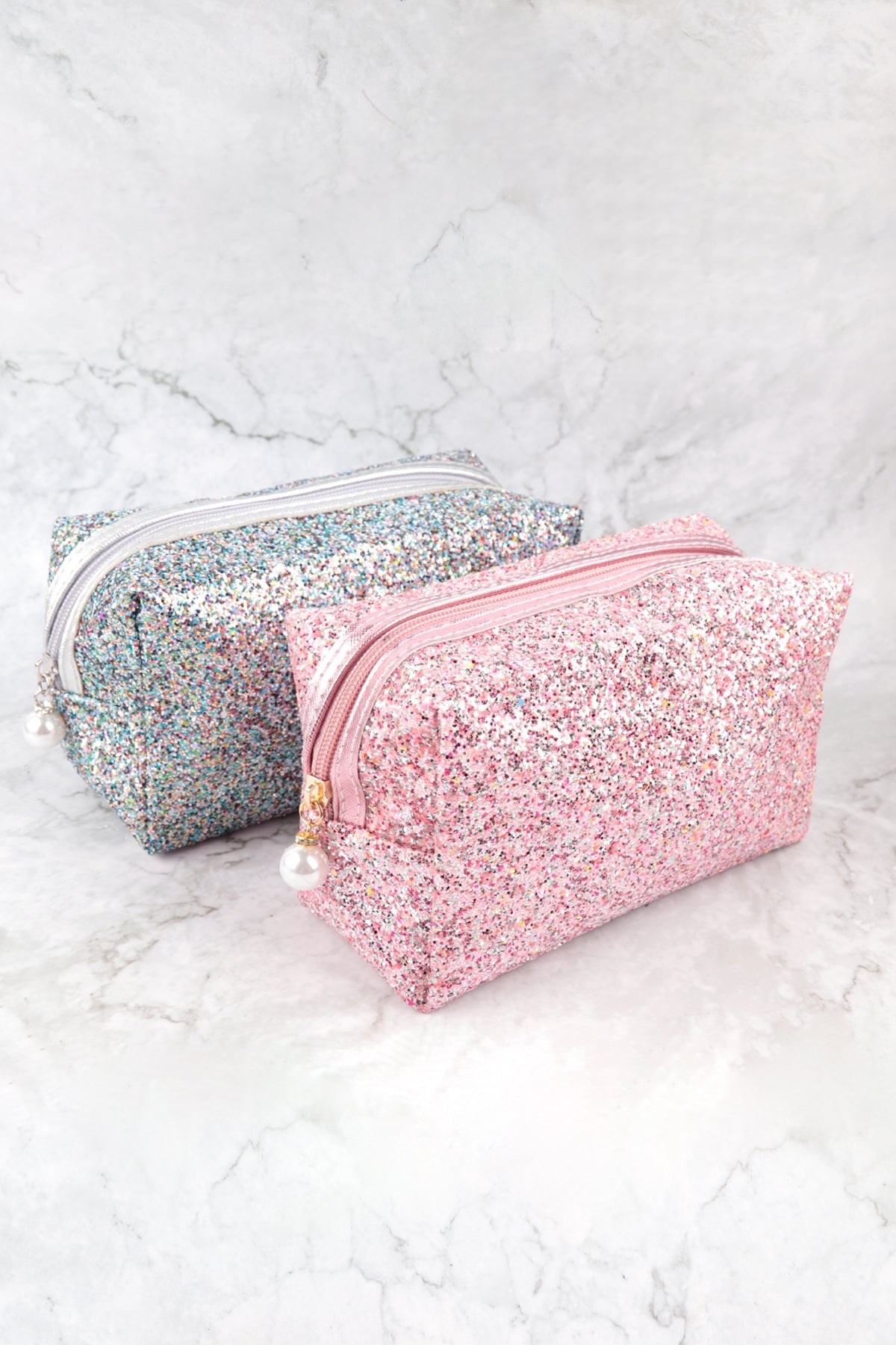 Glitter Pearl Zipper Cosmetic Bag