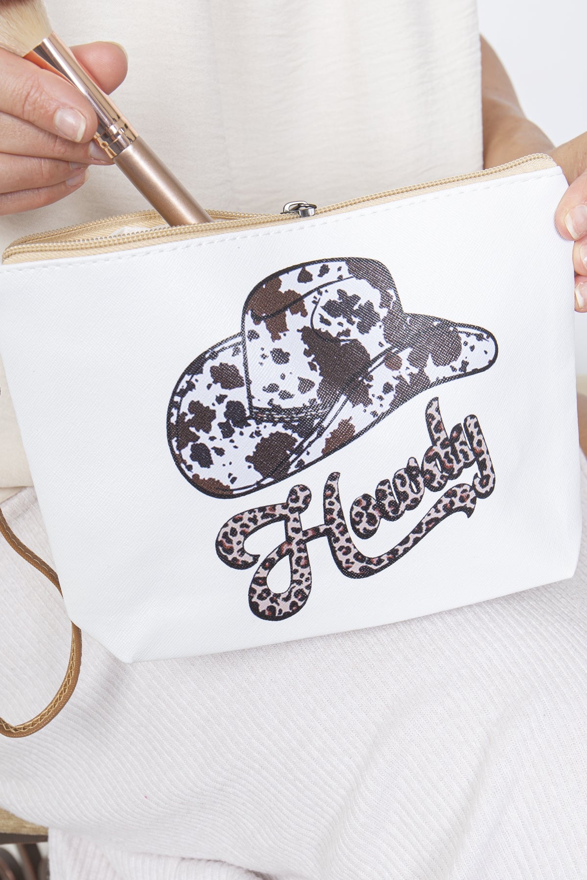 Howdy Print Cosmetic Pouch Bag w/ Wristlet