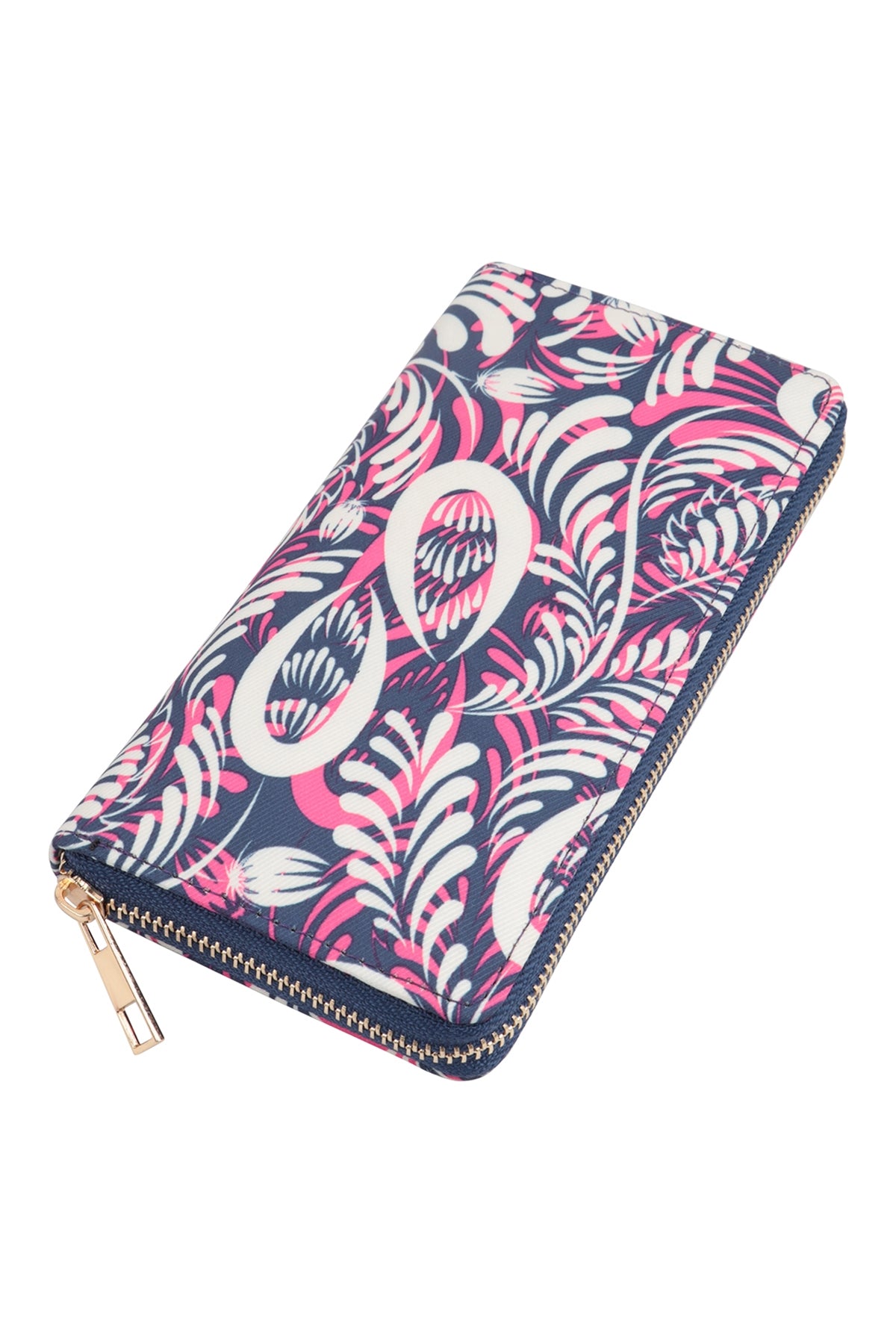 Tropical Leaf Print Leather Zipper Wallet