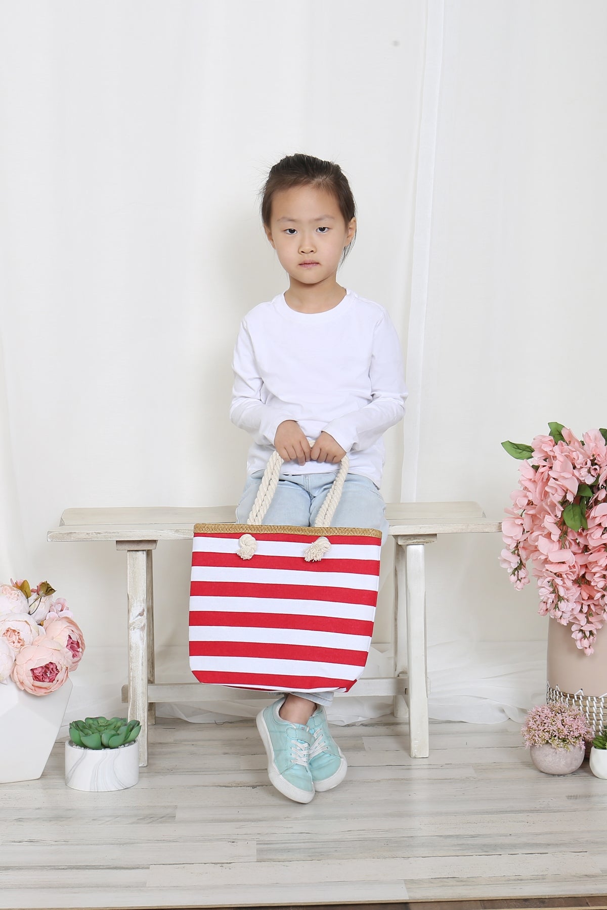 Kids Striped Print Summer Tote Bag