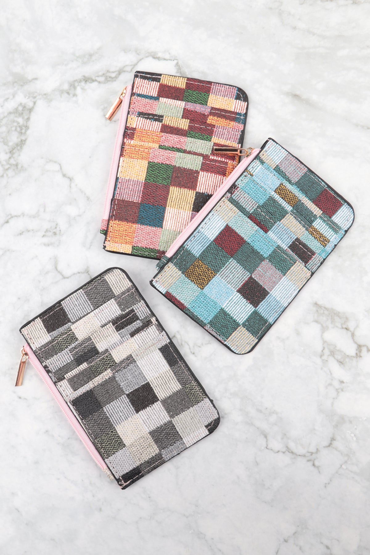 Tile Pattern with Card Holder Zipper Wallet