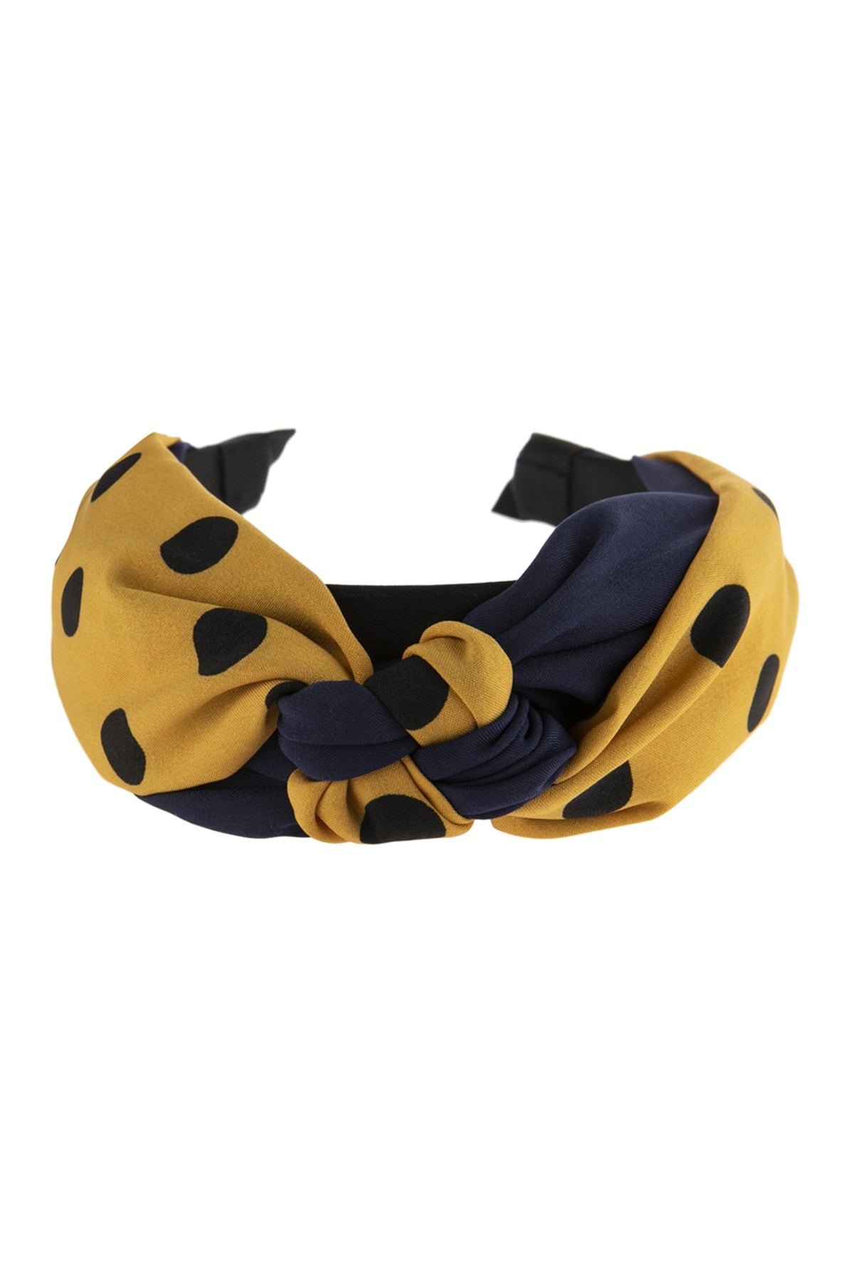 Yellow Two Tone Polka Dots Knotted Fabric Headband